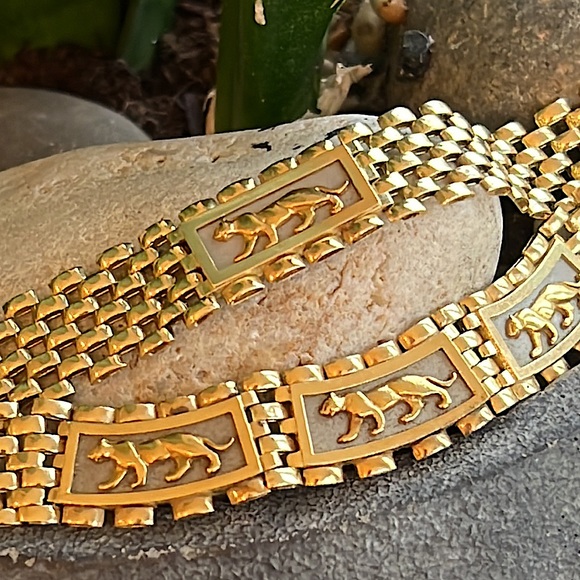 Panther 14k gold necklace 3 panthers - Picture 4 of 13